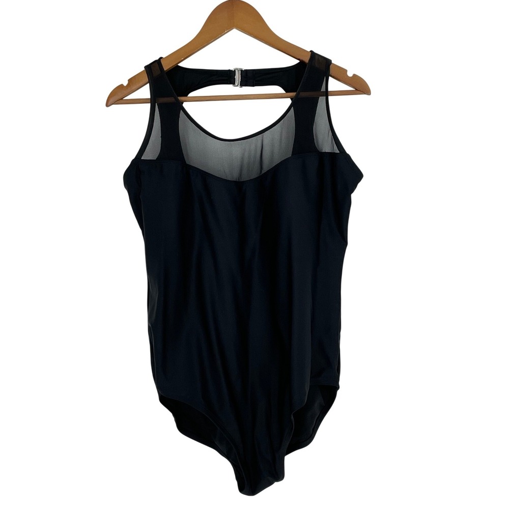 Catalina Womens Mesh Neck Cutout Back One Piece Swimsuit Black‎ 1X CA1132X
